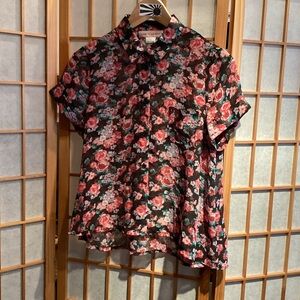 Band of Gypsies Black and Red Floral Button Down Shirt Women's Size Small